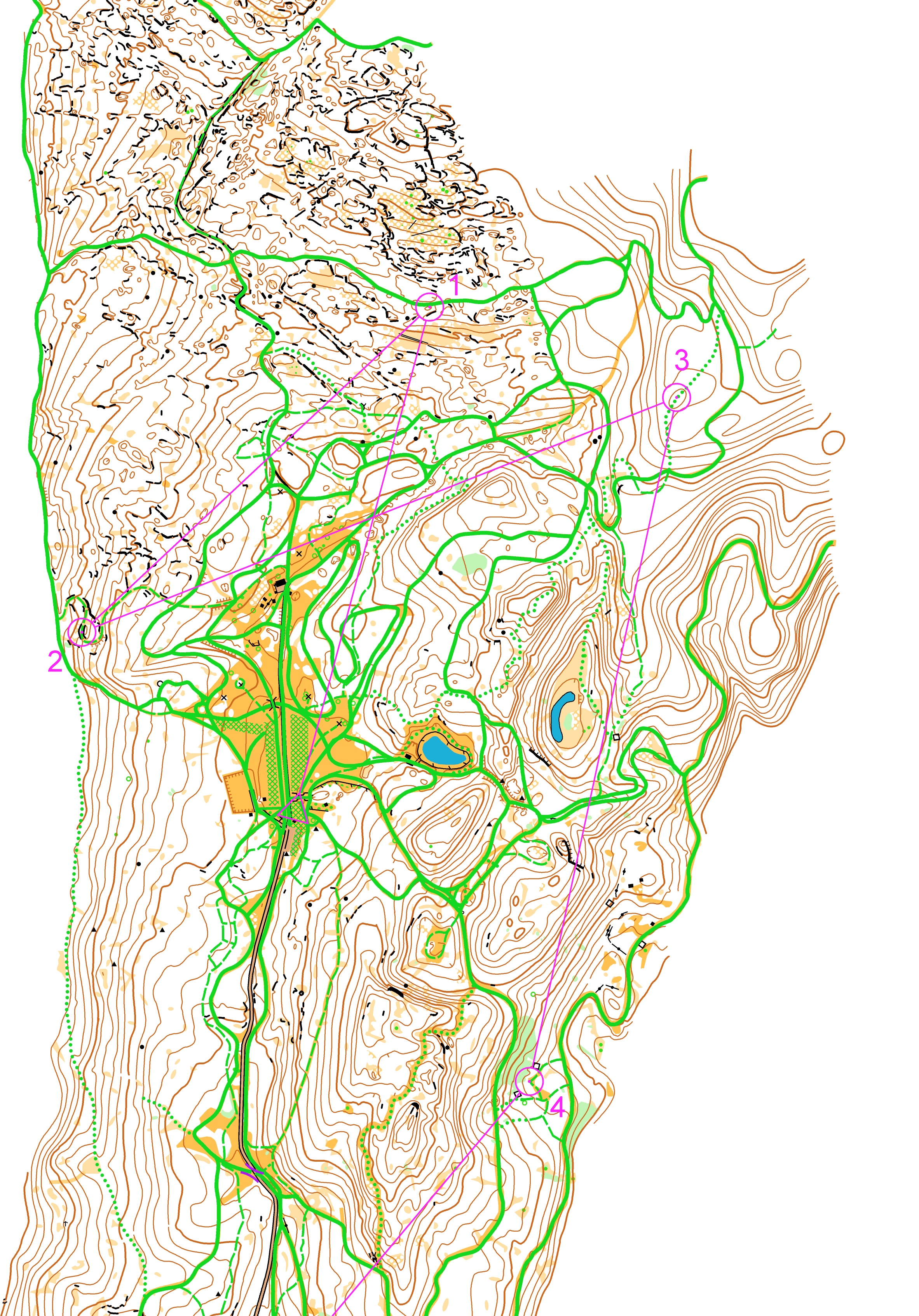 Exemple de carte de course d'orientation à Ski
